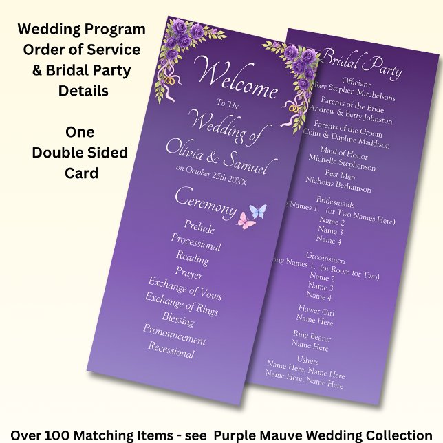 Welcome to Wedding Ceremony, Purple Mauve Flowers  Programme (Creator Uploaded)
