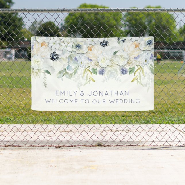Welcome To Wedding Names White Boho Florals Banner (Insitu)