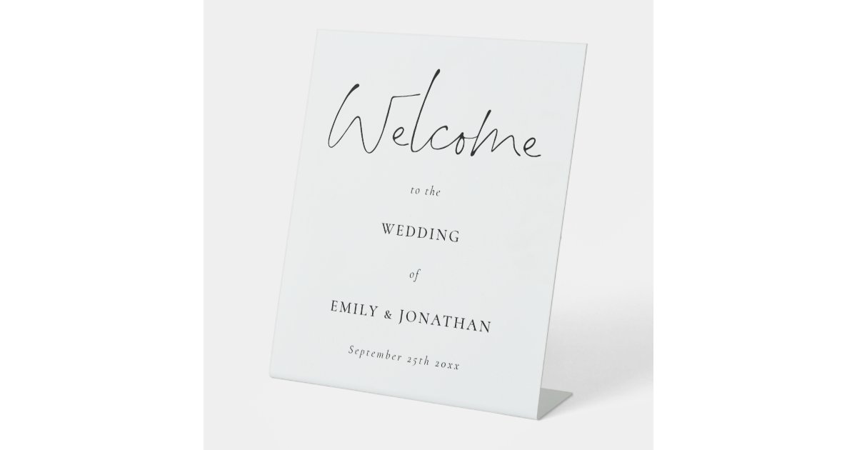 Welcome to Wedding Script White Black Pedestal Sign | Zazzle
