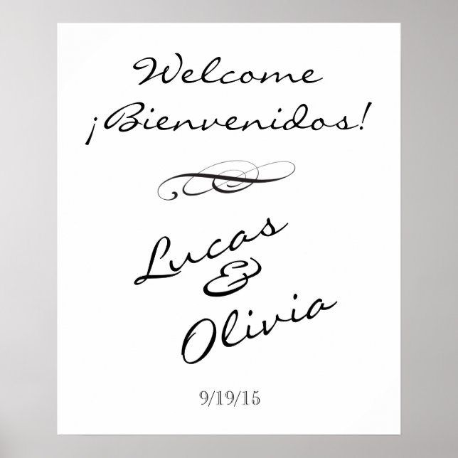 Welcome to Wedding sign bilingual Spanish English (Front)