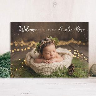 Welcome to World Calligraphy Elegant Photo Baby Announcement