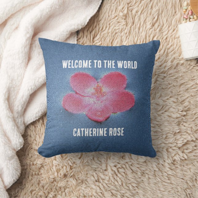 Welcome To World Pink Flower Blue Water Floral Cushion (Blanket)