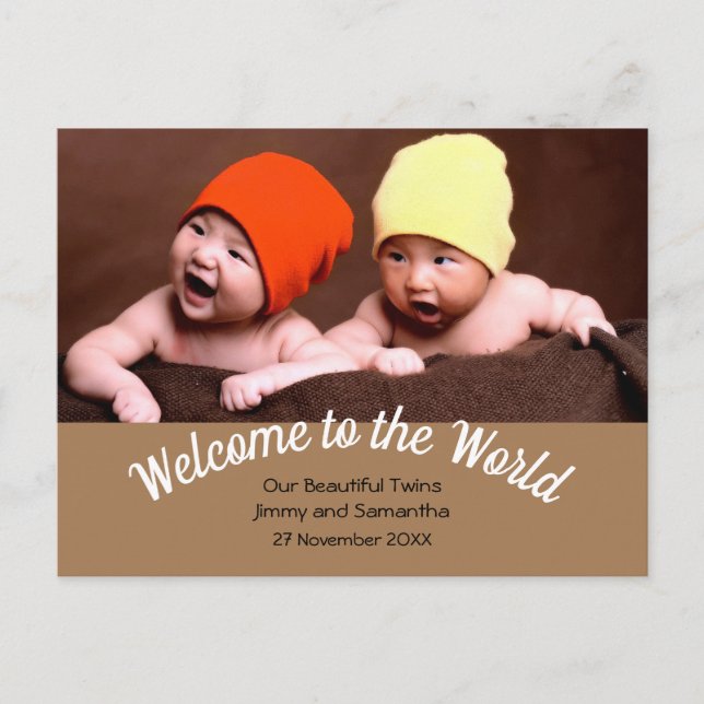 Welcome to World Twin Birth Announcement Photo Postcard (Front)