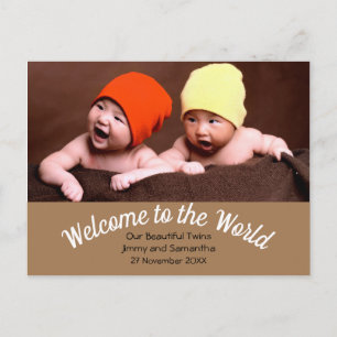 Welcome to World Twin Birth Announcement Photo Postcard