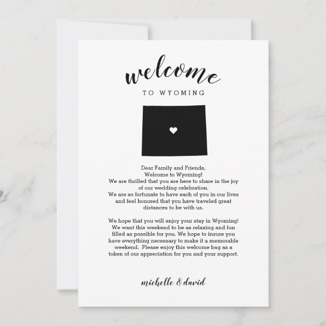 Welcome TO Wyoming |  Wedding Letter & Itinerary (Front)