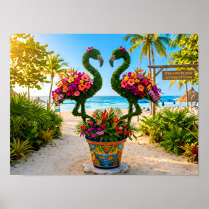 Welcome To Your Retirement Home Flamingos on Beach Poster