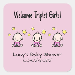 Welcome Triplet Girls!, Custom Triplet Babies Square Sticker