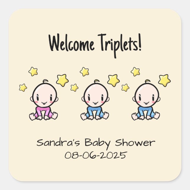 Welcome Triplets!, Cute Custom Triplet Babies  Square Sticker (Front)