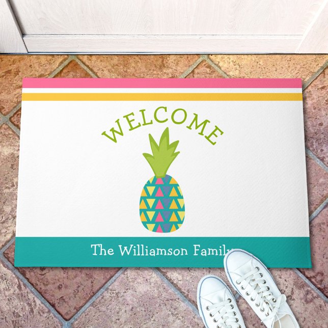 Welcome Tropical Hospitality Pineapple Turquoise  Doormat (Creator Uploaded)