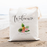 Welcome Tropical Palm Tree Pineapple and floral Tote Bag<br><div class="desc">Click “Personalise this template” will allow you to customise further. You can change the font size,  font colour and more! Be sure to check out 1000  matching items in our shop♥</div>