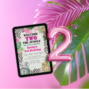 Welcome TWO Jungle Pink 2nd Birthday Invitation