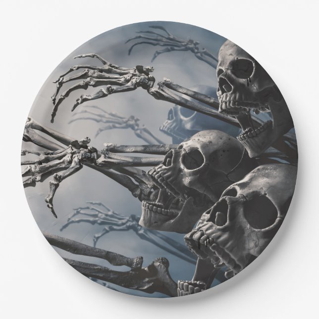Welcome Undead Zombie Skeleton Scary Spooky Paper  Plate (Front)