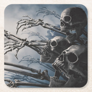 Welcome Undead Zombie Skeleton Scary Spooky  Square Paper Coaster