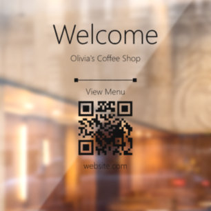 Welcome View Menu Business Name QR Code Restaurant Window Cling