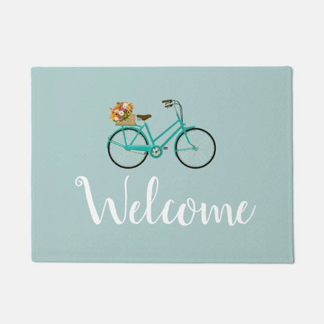 Welcome Vintage Bicycle with Flowers Floor Mat (Front)