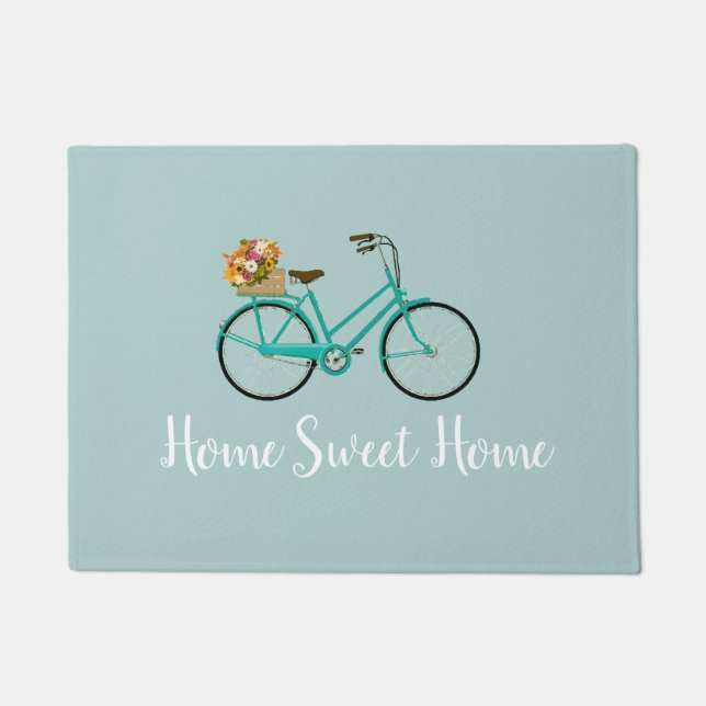 Welcome Vintage Bicycle with Flowers Floor Mat (Front)