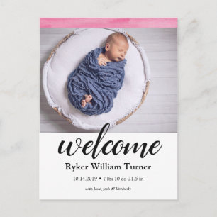 Welcome Watercolor Birth Announcement Postcard