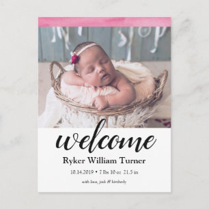 Welcome Watercolor Birth Announcement Postcard