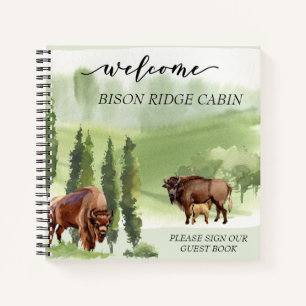 Welcome Watercolor Bison Cabin Home Rental Notebook