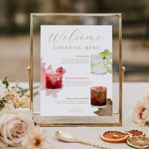 Welcome Watercolor Cocktails Wedding Drink Menu Poster