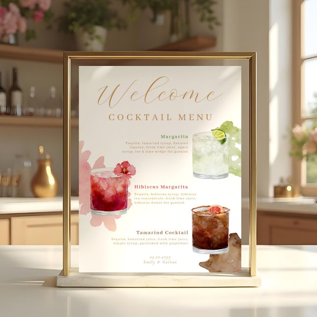 Welcome Watercolor Cocktails Wedding Drink Menu Poster (Welcome Watercolor Cocktails Wedding Drink Menu Poster)
