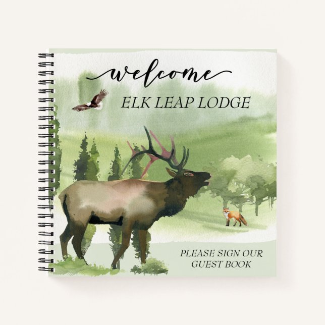 Welcome Watercolor Elk Cabin Home Rental Notebook (Front)