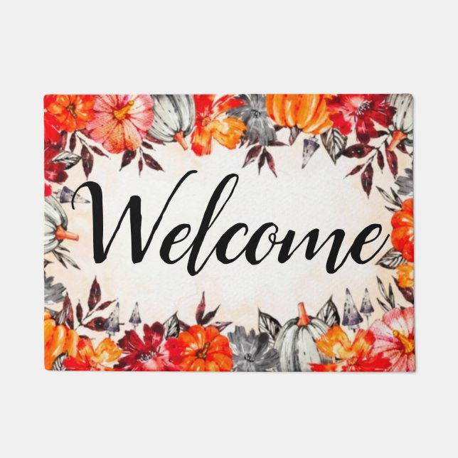 Welcome Watercolor Fall Pumpkins  Doormat (Front)