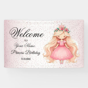 Welcome Watercolor Pink Princess Birthday Party Banner