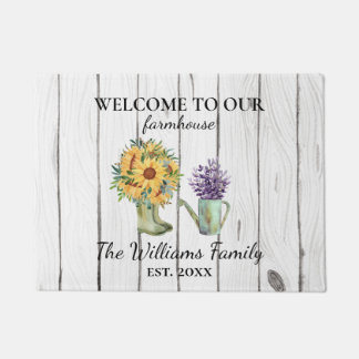 Welcome Watercolor Rustic Farmhouse Boots Flowers  Doormat