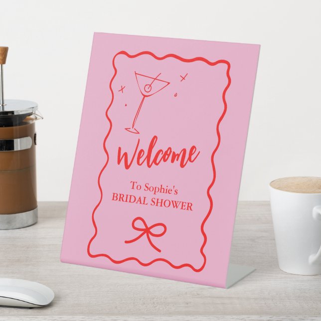 Welcome  Wavy Retro Bridal Shower Pedestal Sign (In SItu)