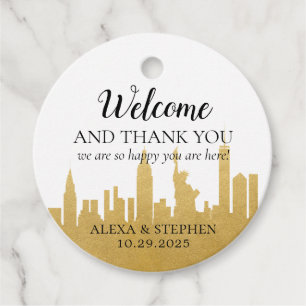 Welcome Wedding Bag New York City NYC Skyline Gold Favour Tags