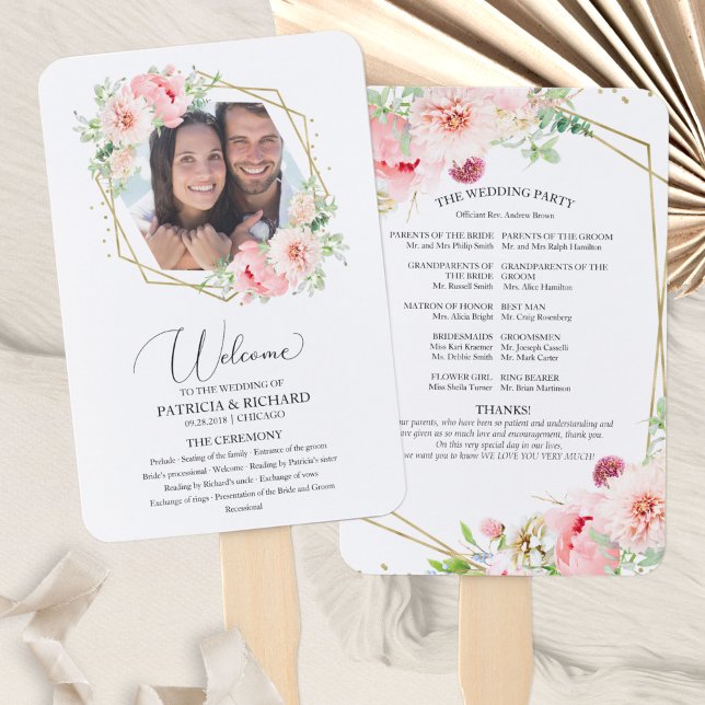 Welcome Wedding Ceremony Program Elegant Floral Hand Fan (Creator Uploaded)