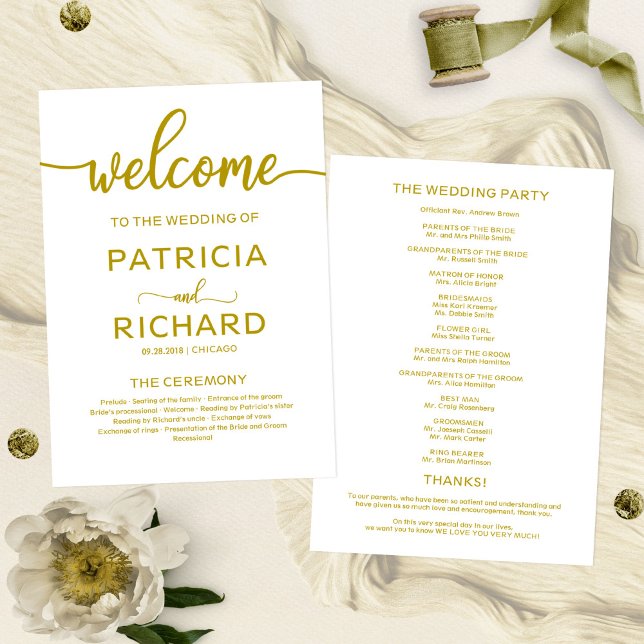 Welcome Wedding Ceremony Program Gold Calligraphy Programme (Creator Uploaded)