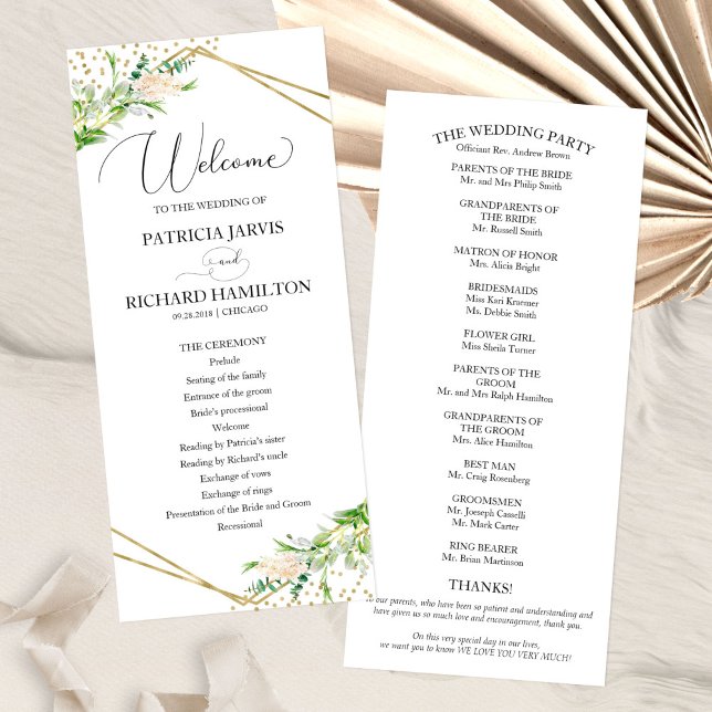 Welcome Wedding Ceremony Program Greenery 4x9 Programme (Creator Uploaded)