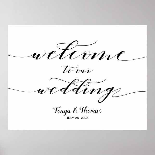 Welcome Wedding Chic Black Swash Calligraphy Sign (Front)