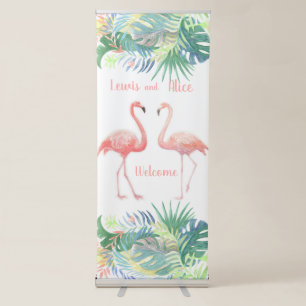 Welcome Wedding Day Tropical Pink Flamingo Design Retractable Banner