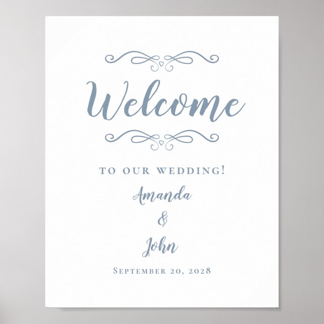 Welcome Wedding Elegant Calligraphy Dusty Blue Poster (Front)