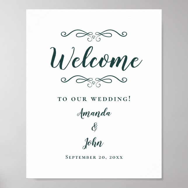 Welcome Wedding Elegant Calligraphy Emerald Green Poster (Front)