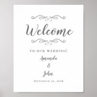 Welcome Wedding Elegant Calligraphy Grey White