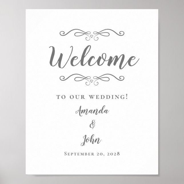 Welcome Wedding Elegant Calligraphy Grey White Poster (Front)