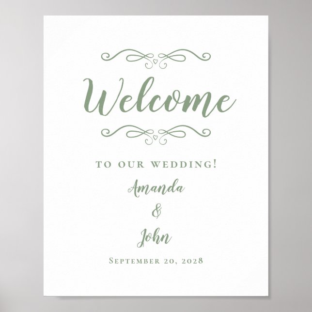 Welcome Wedding Elegant Calligraphy Sage Green Poster (Front)