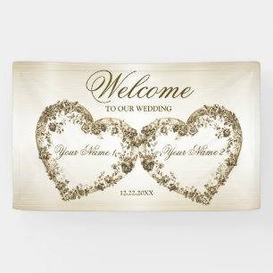Welcome Wedding Floral Golden Ornate Heart Frames Banner