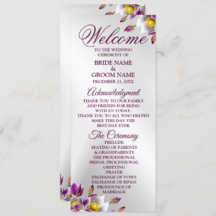 Welcome Wedding Floral Pink Purple Silver Elegant Programme