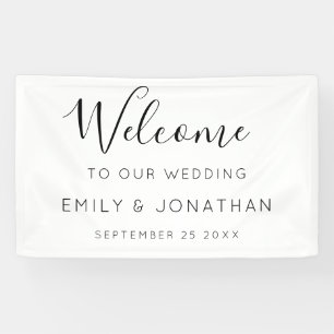 Welcome Wedding Names Date Black White Banner