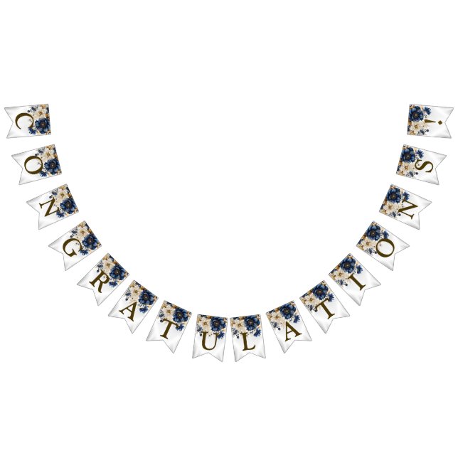 Welcome Wedding Navy Blue White Golden Floral Bunting (All)