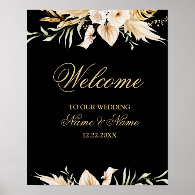 Welcome Wedding Party Blush Pink Floral Gold Black Poster (Front)