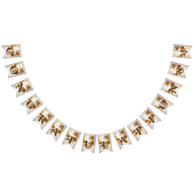 Welcome Wedding Party Golden Orange White Flowers Bunting (All)