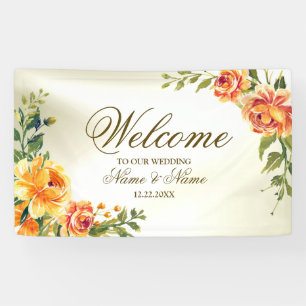 Welcome Wedding Party Orange Yellow Red Floral Banner