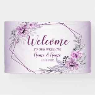Welcome Wedding Party Pink Floral Violet Purple Banner