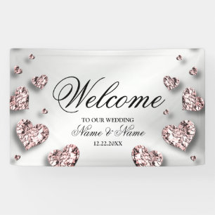 Welcome Wedding Party Pink Peach Shiny Hearts Banner